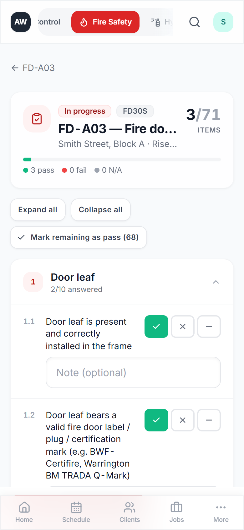 BS 8214:2016 71-point assessment in progress