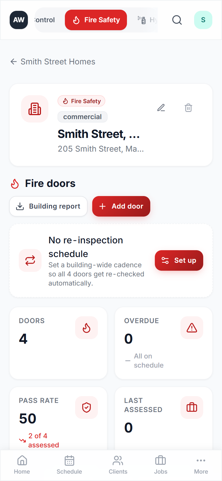 Premises register with re-inspection cadence